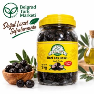 Aziz Bey Özel Taş Baskı Siyah Zeytin 1 kg