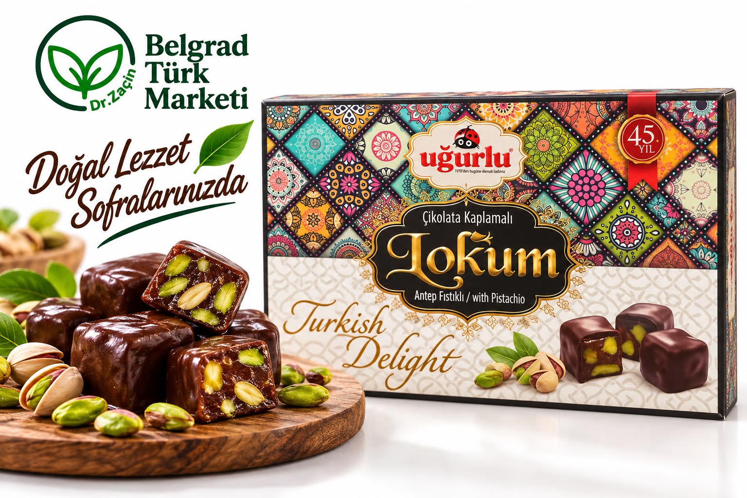 Uğurlu Çikolata Kaplı Antep Fıstıklı Lokum 240 g